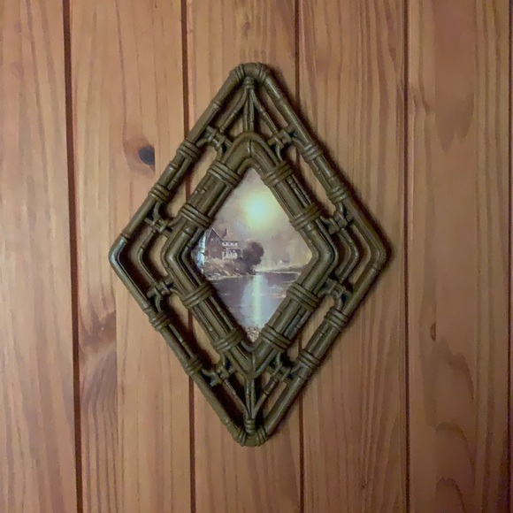 Vintage Homco faux rattan scenery wall art decor - Picture 5 of 12